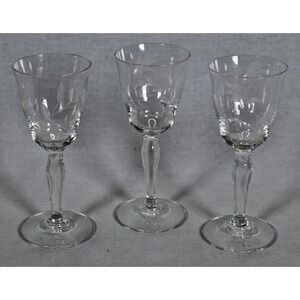 Set of (3) Vintage Wheat Etched‎ Clear Glass Stemmed Cordial Shot Glasses 1 oz